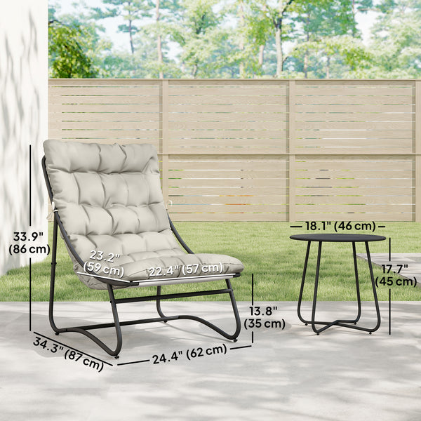 3-Piece Outdoor Bistro Set, Round Table and Chairs for 2 with Seat and Cushions, Light Grey