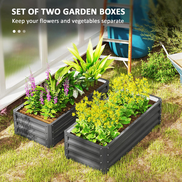 Galvanized Raised Garden Beds, Outdoor Planter Box, Set of 2, for Flowers, Herbs and Vegetables, Light Gray