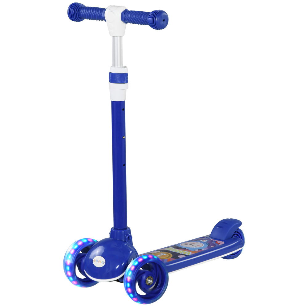 3-wheeled scooter with adjustable height, LED light, blue