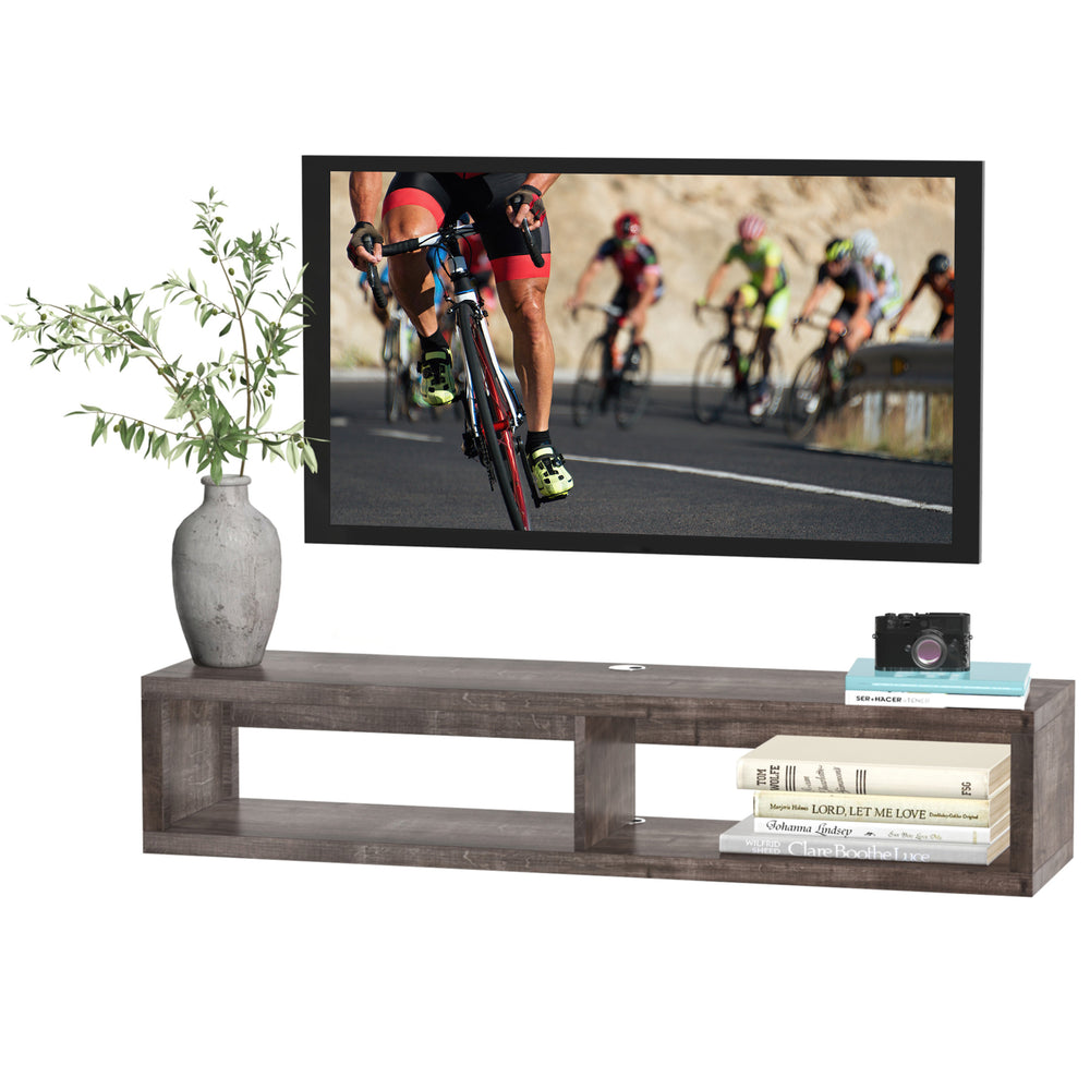 Floating TV Stand for 50" TVs with Shelf, Dark Gray Wood Grain