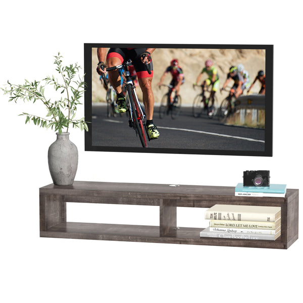 Floating TV Stand for 50" TVs with Shelf, Dark Gray Wood Grain