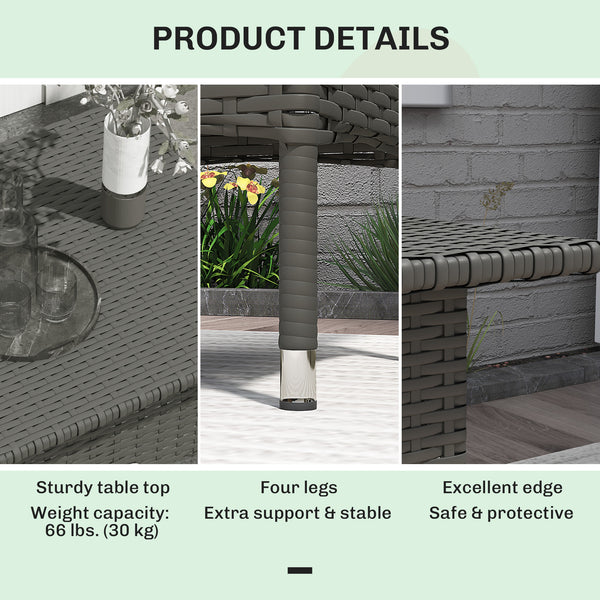Wicker outdoor side table with fully woven top, grey