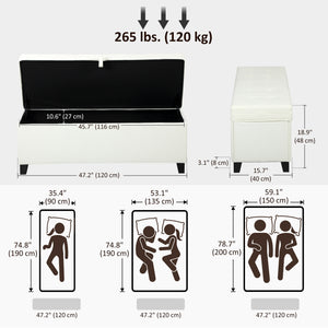 Storage Ottoman Bench with Safety Hinges, Cream White