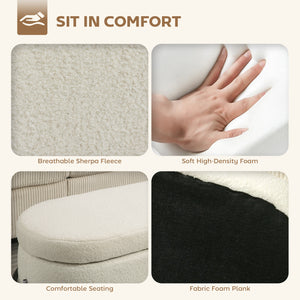 Storage ottoman with lift-up lid and steel legs, cream white