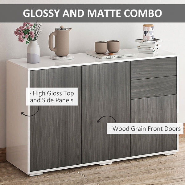 Modern Kitchen Buffet with Coffee Nook, Push-to-Open and 2 Drawers for Living Room, Light Grey