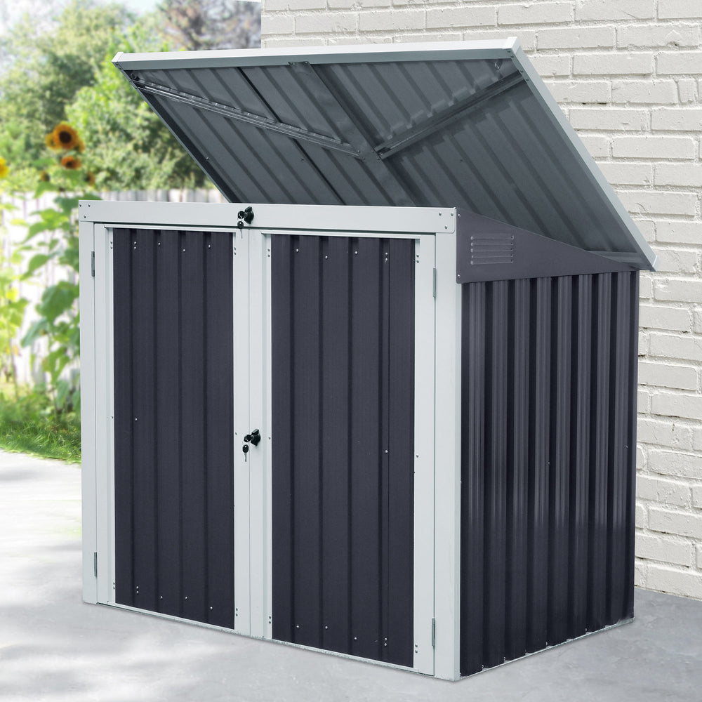 Garden bin shed with lockable doors and lid, black
