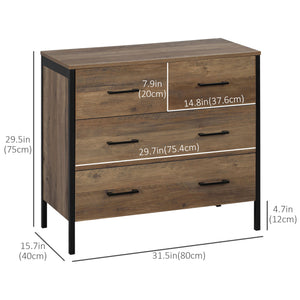 Bedroom chest of drawers with 4 drawers, metal frame, brown
