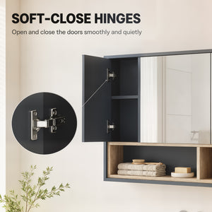 Wall-mounted bathroom cabinet with mirror and 8 storage compartments, gray