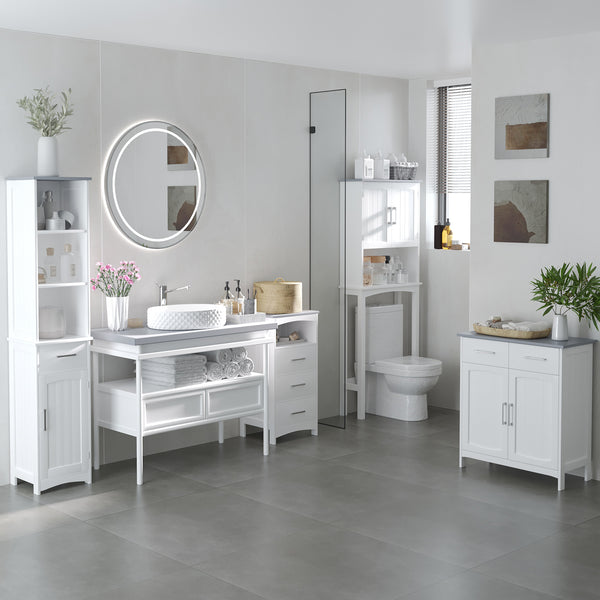 Bathroom storage unit with 3 drawers and open compartment, white
