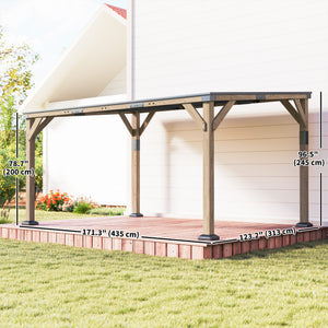 14' x 10' galvanized steel pergola with rigid roof and wooden frame, patio awning, dark grey