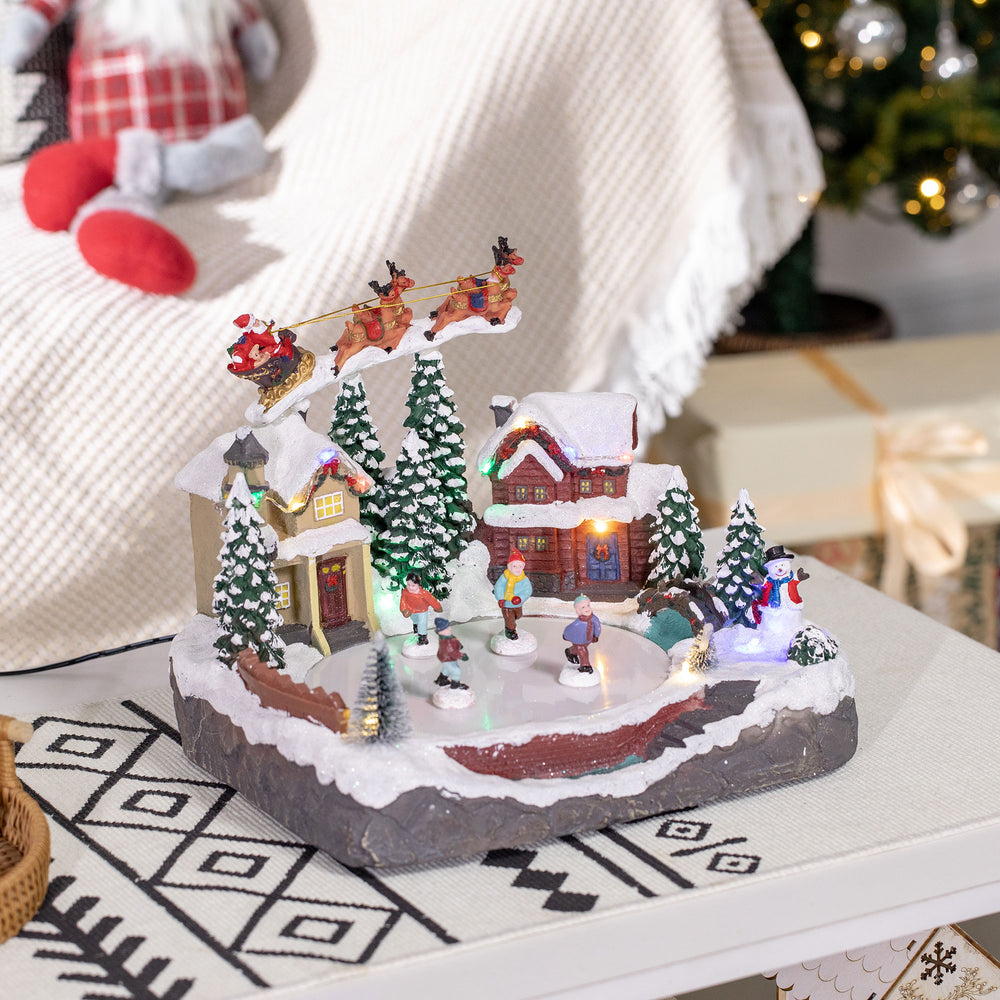 Christmas Village with Santa's Skating Pond Animated with Multi-Colored LED Light