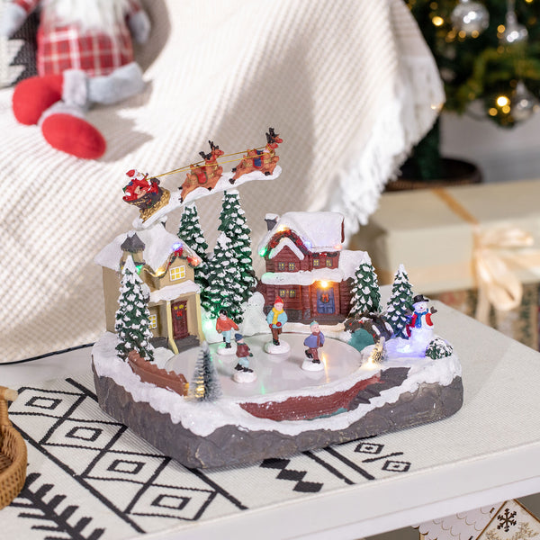 Christmas Village with Santa's Skating Pond Animated with Multi-Colored LED Light