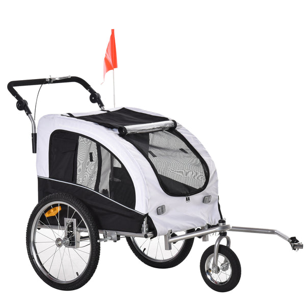 2-in-1 Dog Bike Trailer with Suspension and Storage Pockets, White