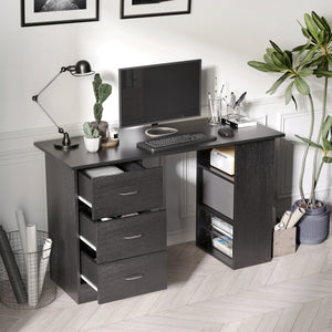 Desk with 3-Tier Storage Shelves with Drawers, Black