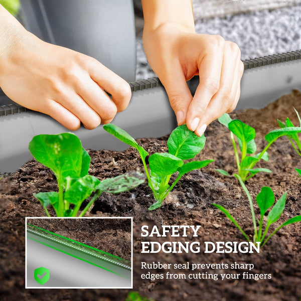 Galvanized raised planter with safety rim, silver
