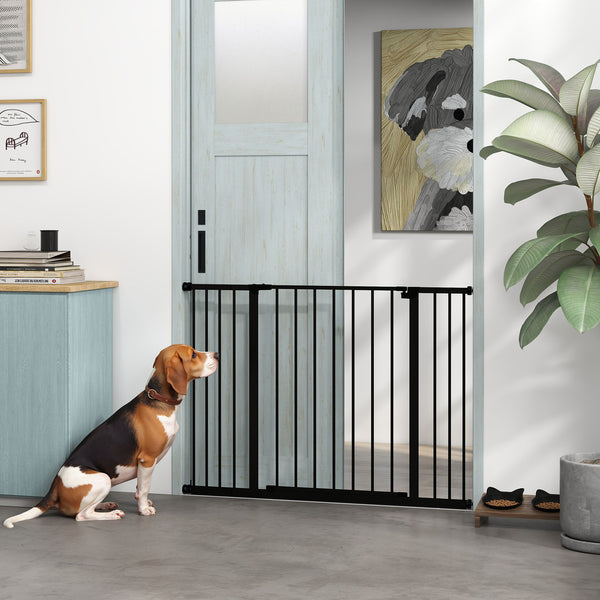 Pressure-mounted pet safety gate, black