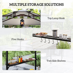 8' x 5' Grill Gazebo, Double Tiered Barbecue Grill Gazebo Shelter with Side Awning, 2 Side Shelves, 6 Hooks, Light Grey