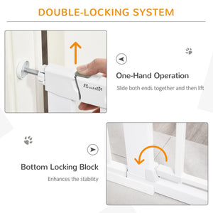 Extra-wide safety gate with small door, white