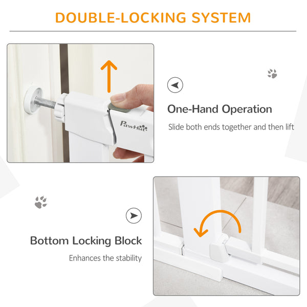 Extra-wide safety gate with small door, white