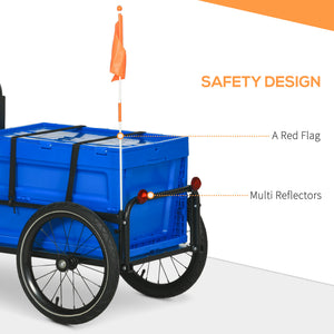 Steel bicycle trailer with foldable storage box and safety reflectors