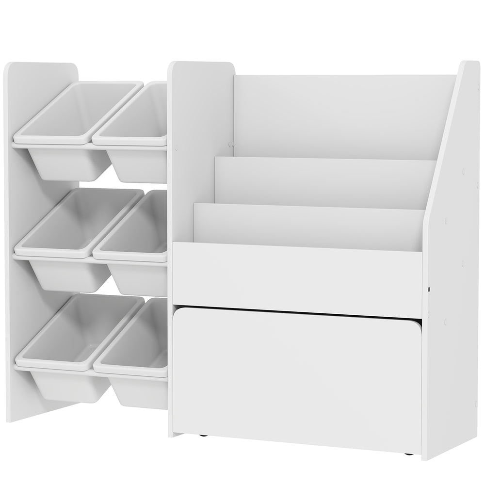 3-Tier Toy Shelf and Storage Unit with 6 Removable Bins and a Box for Children's Room, White