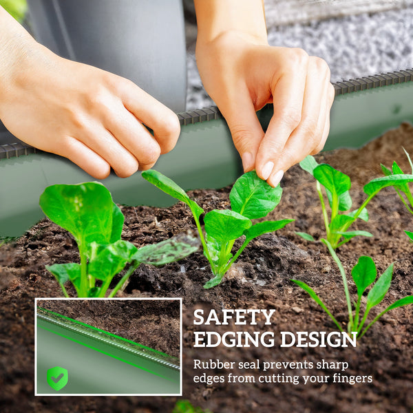 Galvanized raised planter with safety rim, green