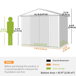 Metal garden shed with 2 windows, 4 vents, lockable doors and mosquito nets, dark grey