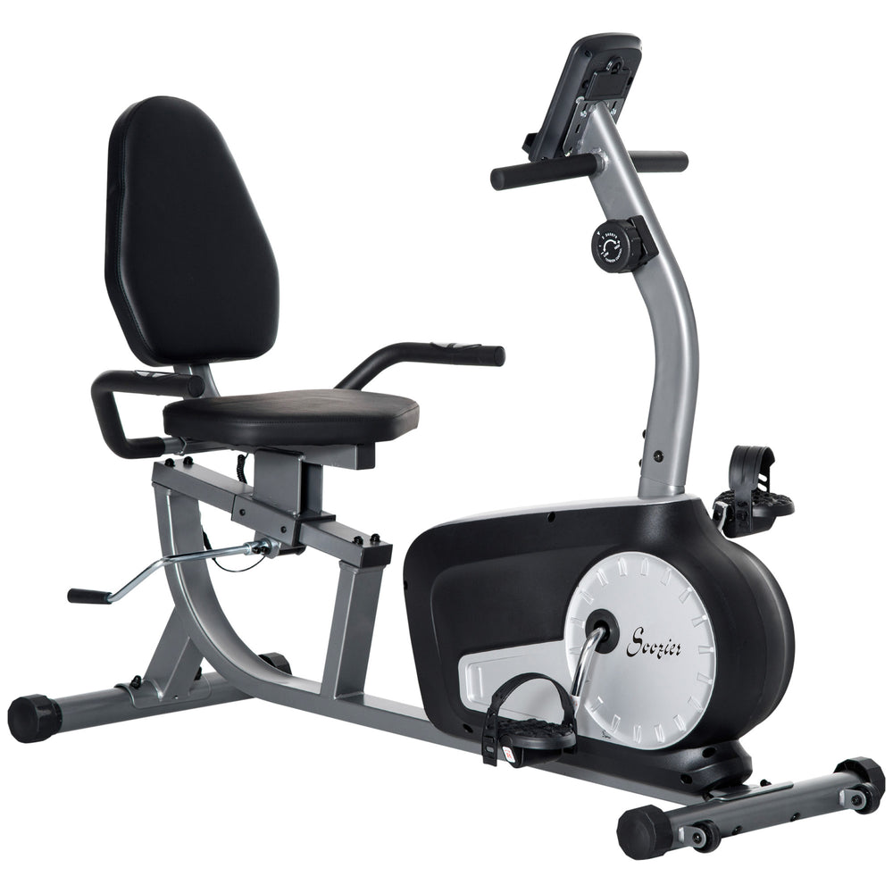 Stationary bike with 8 levels of magnetic resistance, LCD display, adjustable seat and backrest