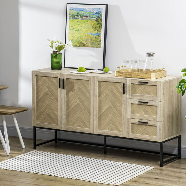Sideboard, coffee bar cabinet with drawers and adjustable shelves, oak color