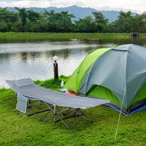 Folding camp bed with mattress and pillow, dark grey