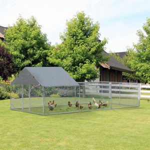 Metal chicken coop with waterproof and anti-UV cover