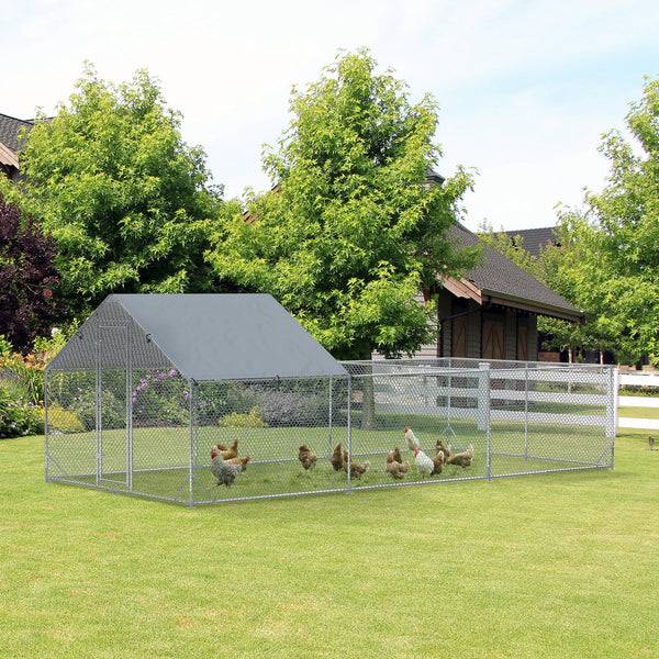 Metal chicken coop with waterproof and anti-UV cover
