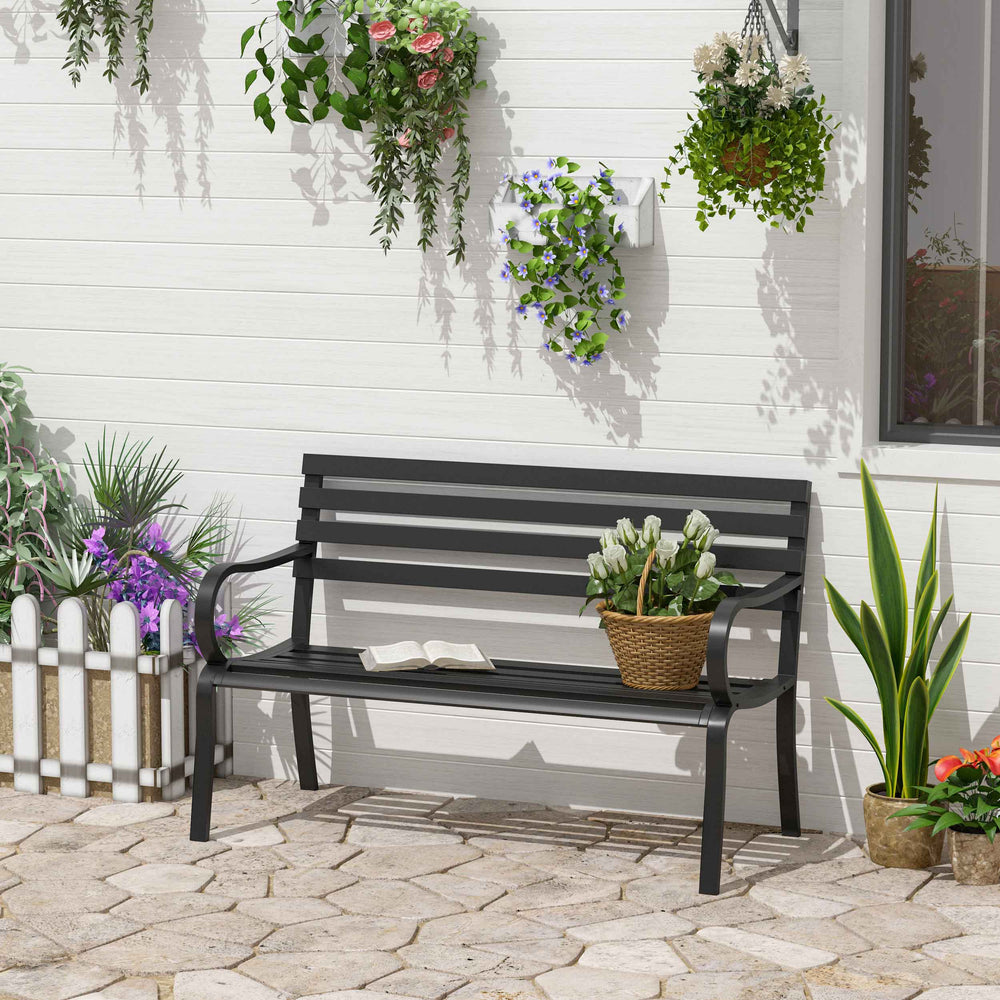 2 Seater Garden Bench, Metal Outdoor Bench for Yard, Lawn, Porch, Black