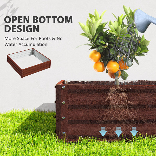 Raised planter in galvanized steel, dark brown wood effect