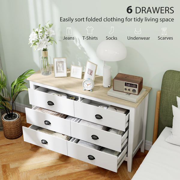 6-drawer chest of drawers with silent slides, white