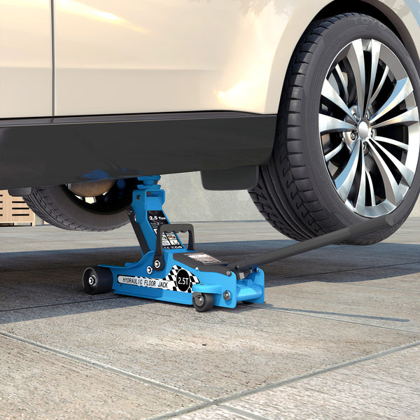 2.5-ton ultra-low profile hydraulic jack, blue, with lifting range up to 14.1 in, blue