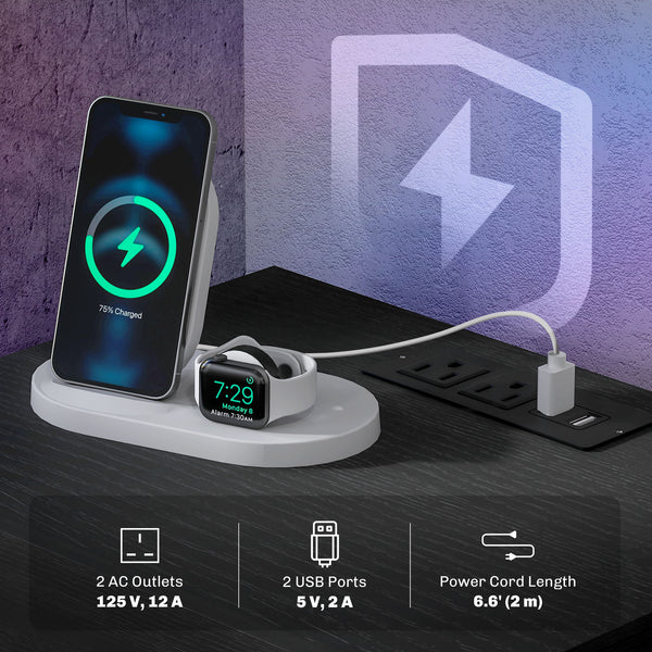 Bedside table with charging station and black LED lighting