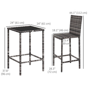 3-piece garden bar set in woven rattan, grey