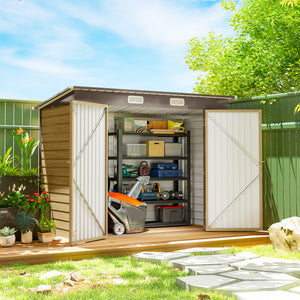 Galvanized garden shed with double doors and 2 vents, oak