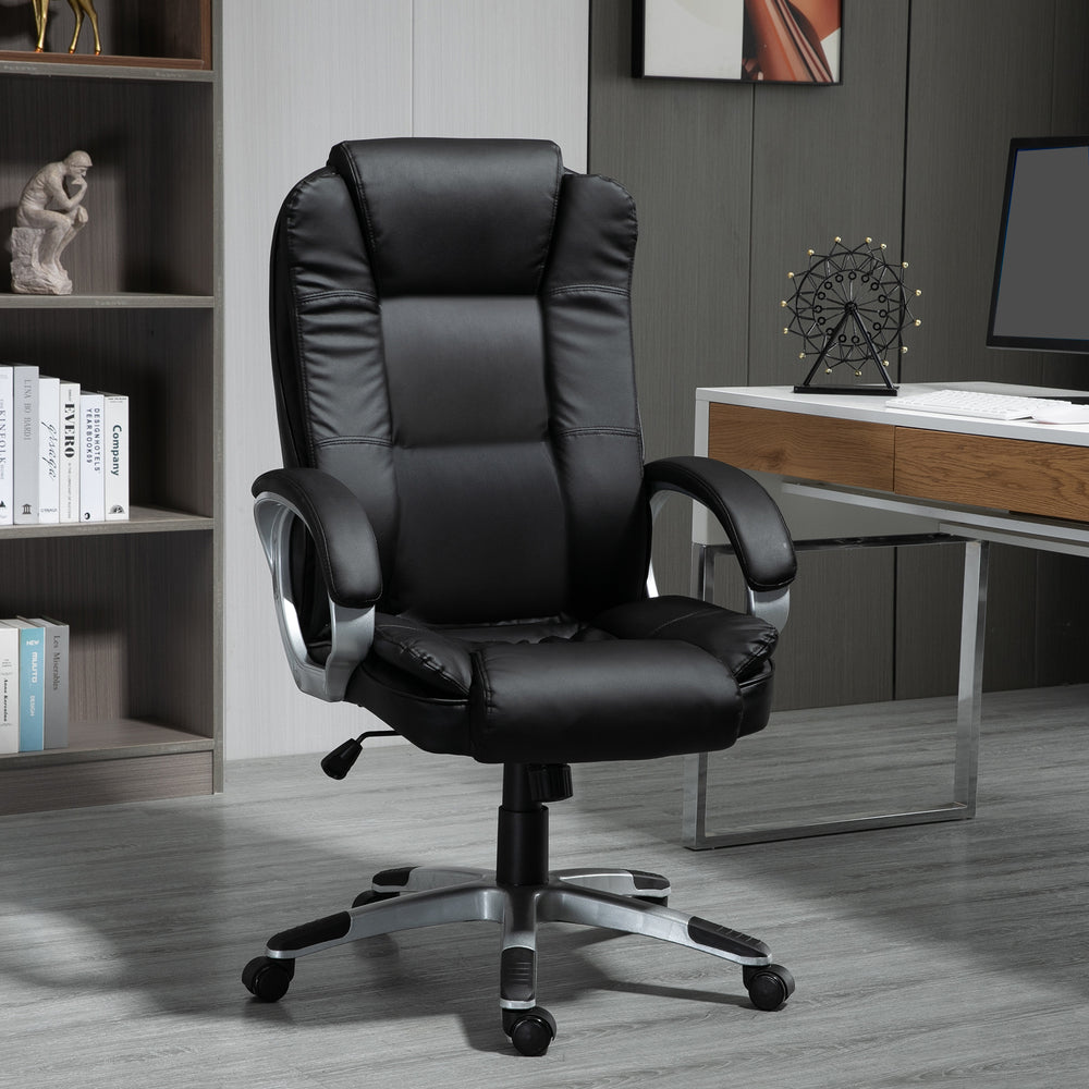 High-back office chair in PU leather with padded armrests