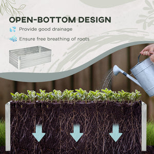 Galvanized raised planter with reinforced stakes, silver
