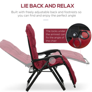 Set of 2 Zero Gravity Reclining Chairs with Cushion and Headrest, Wine Red