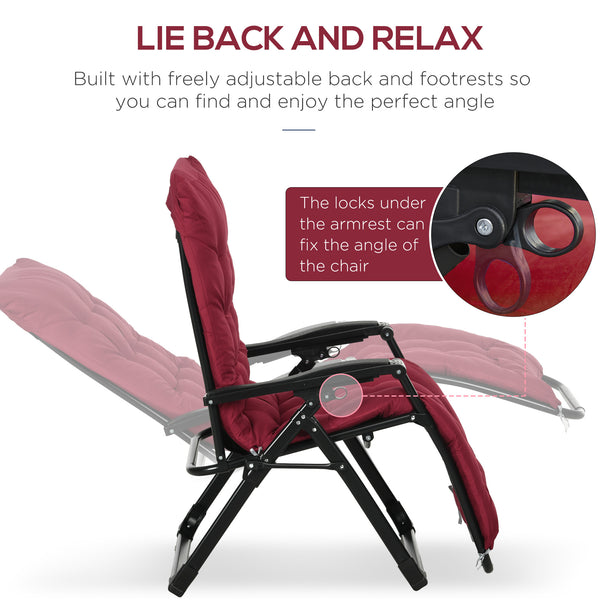 Set of 2 Zero Gravity Reclining Chairs with Cushion and Headrest, Wine Red