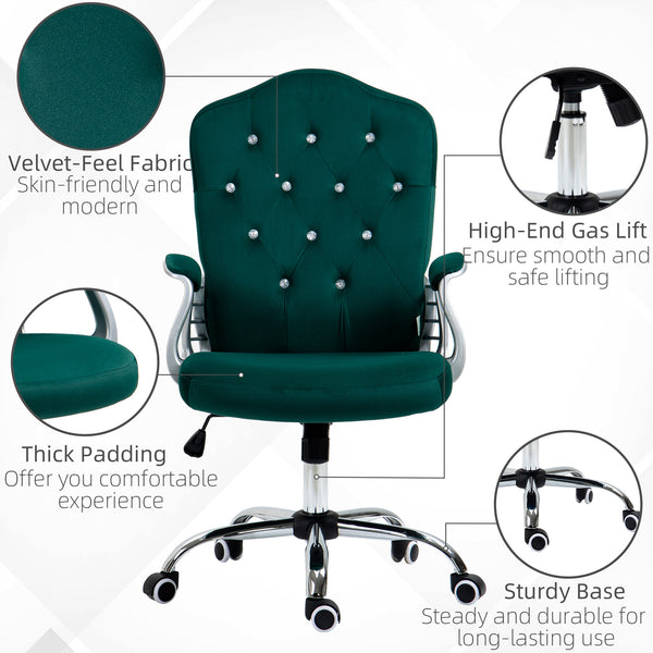 Green velvet office chair.