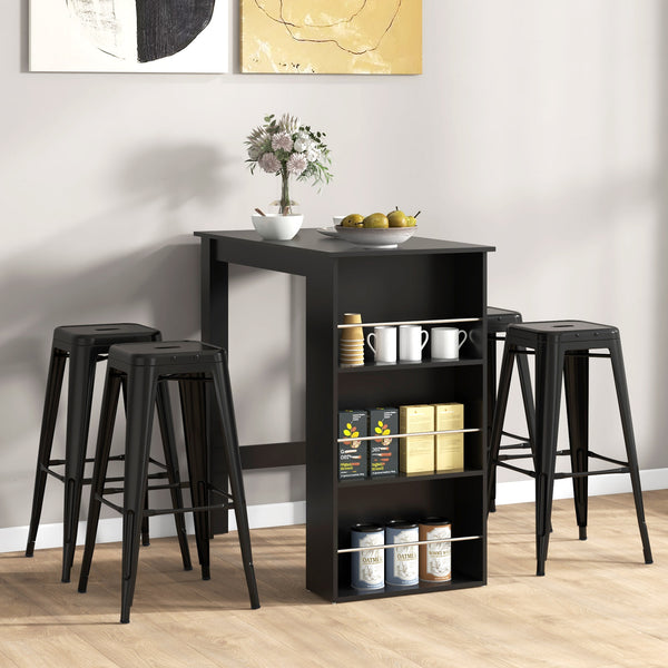 Bar table with 3 storage shelves, black