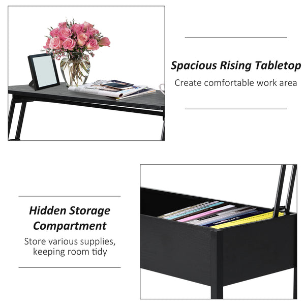 Modern coffee table with lift-top and hidden storage compartment, black