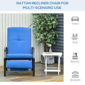 Reclining rattan armchair, blue