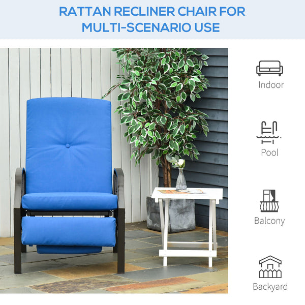 Reclining rattan armchair, blue