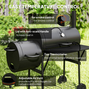 Portable Charcoal Grill with Offset Smoker, Black