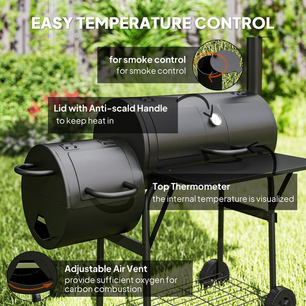 Portable Charcoal Grill with Offset Smoker, Black
